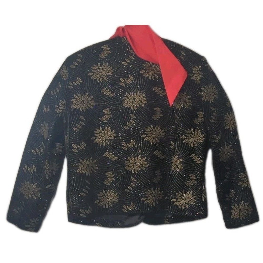 Vintage Norton McNaughton Womens 12 Black Gold Glitter Evening Jacket‎ USA